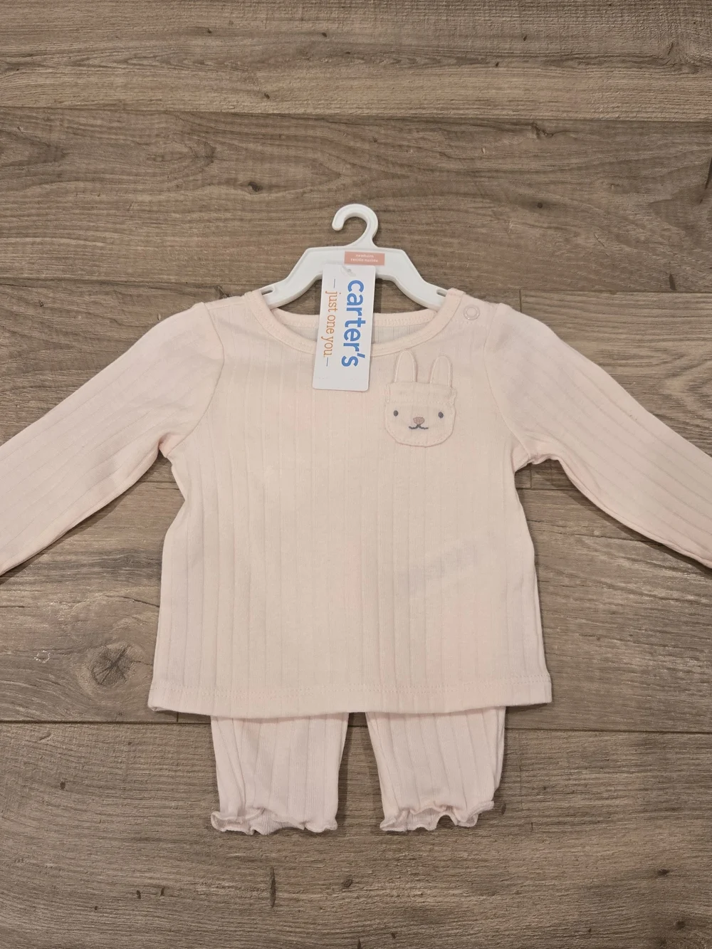 NWT Carter's Baby Pink Ribbed 2-Piece Bunny Pocket Outfit Set NB 2 sets TWIN SET